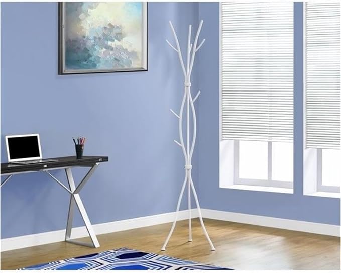 Monarch Specialties I 2063 Coat Rack, Hall Tree, Free Standing, 11 Hooks, Entryway, 74"H, Bedroom, Metal, White, Contemporary, Modern