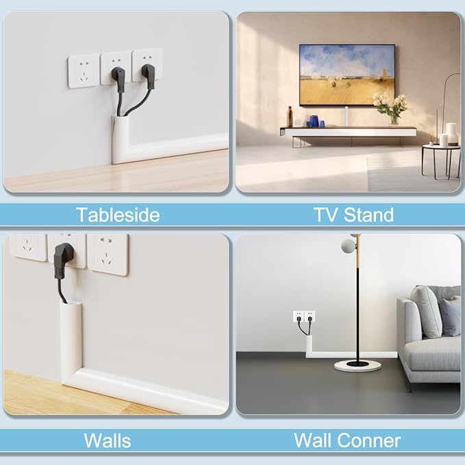 78" Side Buckle Cable Hider Cords,Extension Cord Covers for Wires On Wall,Adhesive Cord Hider for Wall Mount Tv, Wire Channel for Cable Concealer,Cable Raceway Home & Office,White, W 1.08"× H 0.6"