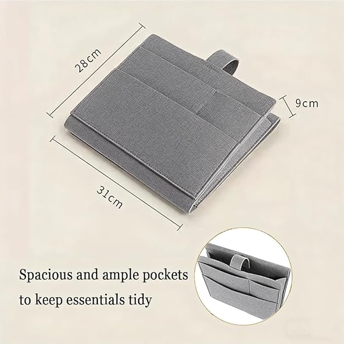 Felt Bedside Caddy, Large Bed Storage Organizer Hanging Bag Holder with Cord Slit,Magazine Book Phone and Remote Caddy for Bed Home Dorm Sofa,Bedside Pouch