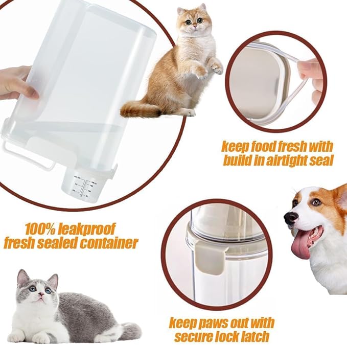 Dog Cat Food Storage Container, Pet Food Container Airtight with Large Spout & Cup, BPA-Free Plastic Food Dispenser for Pet Food, Bird Seed, Rice, Flour - White 5-7 Lbs (1 pack)