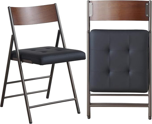 2 Pack Folding Chairs with Thick Padded Seat,Heavy Duty Steel Frame Foldable Dining Chairs with Soft Cushion Set of 2,Portable Indoor Outdoor for Home Kitchen,Office,Events,Wedding(Black)