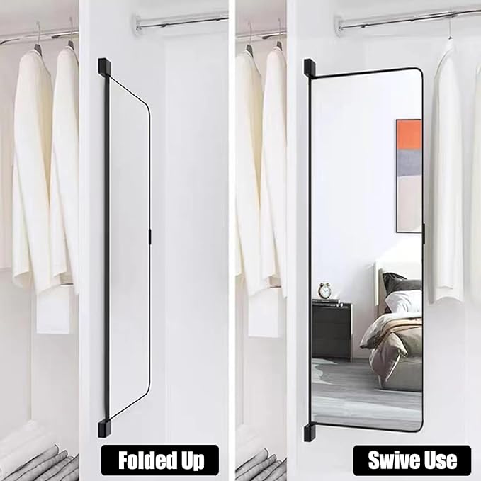 180° Swivel Full Length Mirror, 47" x 15.2" Wall Mounted Full Length, Hideaway Closet Mirror for Cloakroom, Bedroom, Door
