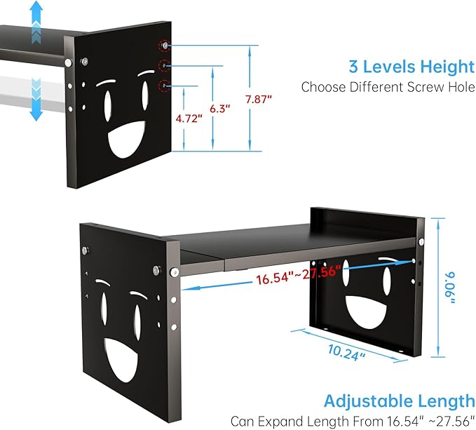 Fun-Face Expandable Cabinet Shelf Organizer,Adjustable Height & Width, Stackable Metal Storage Rack,Kitchen Spice Rack, Pantry Shelf, Countertops (2, Black)