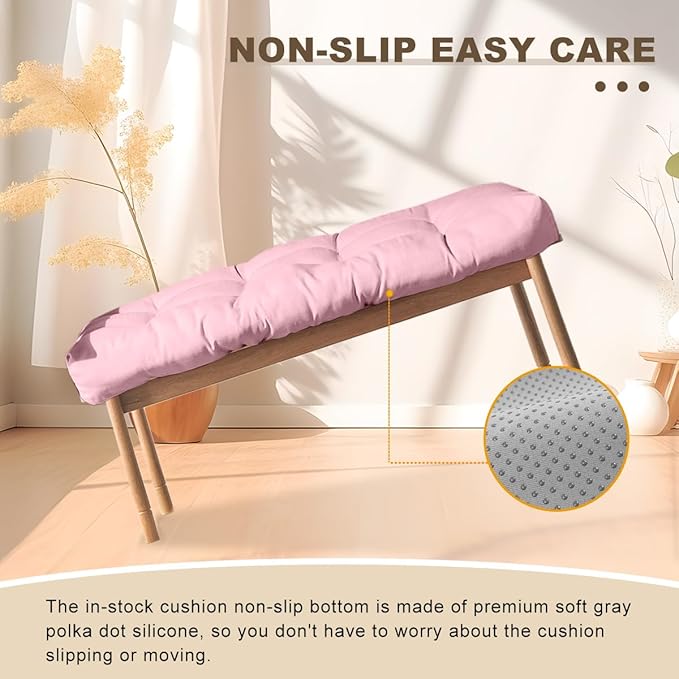 Bench Cushion 51 inches,Indoor/Outdoor Non-Slip Tufted Cushions, Premium Waterproof Linen, Soft Piano Sofa Cushions, High-Density Memory Foam(Light Pink-51x16x4in)