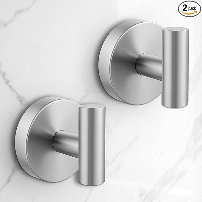 Heavy Duty Suction Cup Hooks for Glass Window,Tile,Mirror,Removable Shower Hooks for Inside Shower,Metal Towel Hooks for Bathroom,2 Pack(Silver)