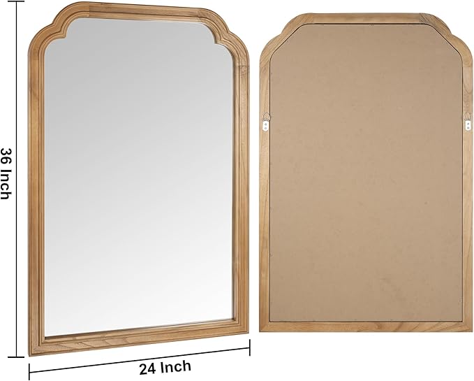 Wood Framed Bathroom Mirror for Wall, 24X36 Inch Rustic Wood Frame Wall Mirrors Decorative for Living Room, Vanity, Bedroom, Entryway and Farmhouse, Tempered Glass, Shatterproof