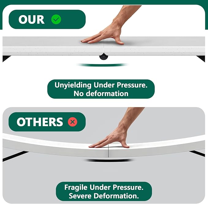 4ft Folding Table with Adjustable Height, Heavy Duty Fold-in-Half Plastic Table with Steel Legs, Portable for Indoor, Outdoor, Picnic, Camping, Dining, Party, (Plastic White)