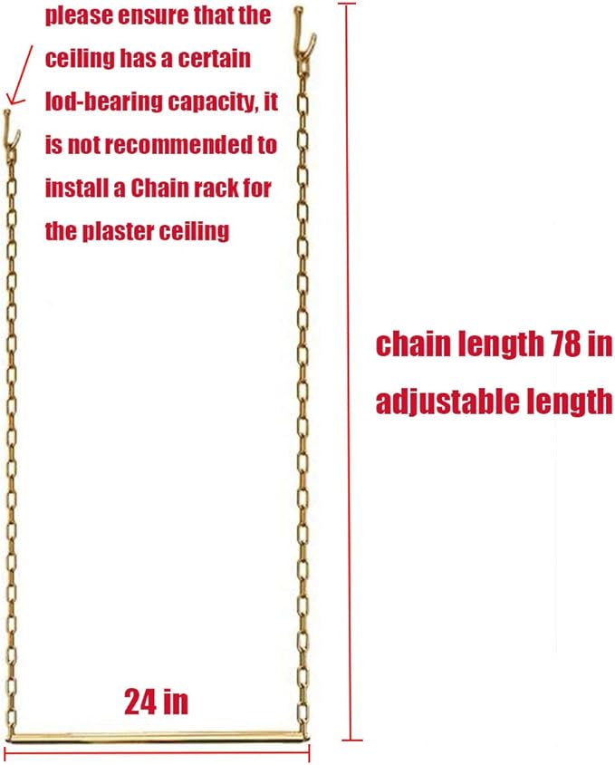 2 Pcs Creative Adjustable Height Clothing Storage Chain Garment Rack, Wedding Dress Hanging Rack, Boutique Clothes Store Display Shelf, Bathroom Organization Towel Rack (Gold, 24" L)