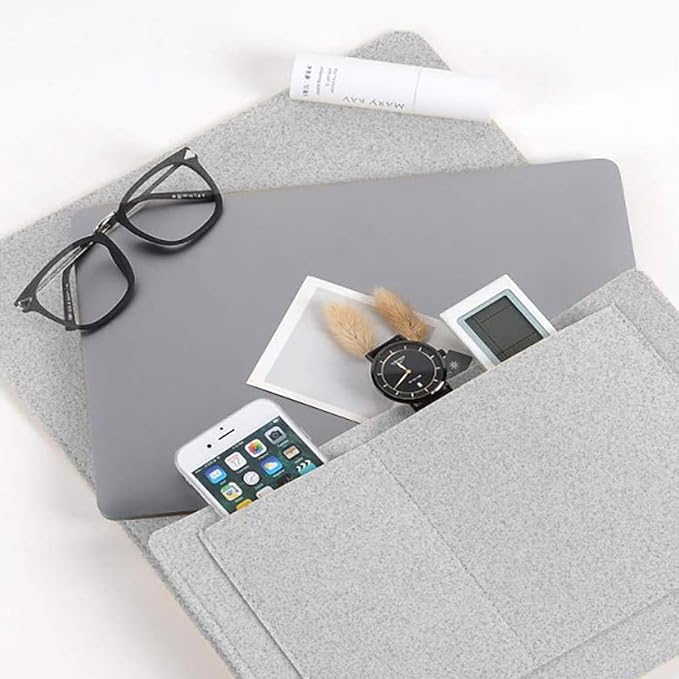 Bringsine 5 Pockets Bedside Caddy, Felt Bed Storage Organizer Hanging Bag Holder for Magazine Book Phone Tablet iPad Cables Remote and Water Bottle Holder Home Dorm Bed Sofa-Light Gray