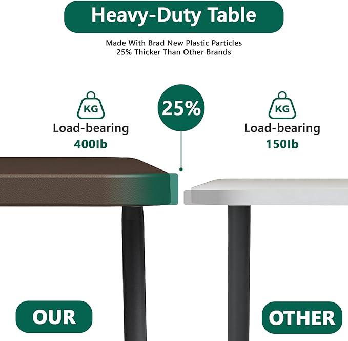 Folding Table 5FT Heavy Duty Plastic Table with Handle, Foldable and Portable, Fold-in-Half Utility Tables for Outdoor, Dining, Wedding, Events, Indoor, Picnic, Camping, Party, (Brown)