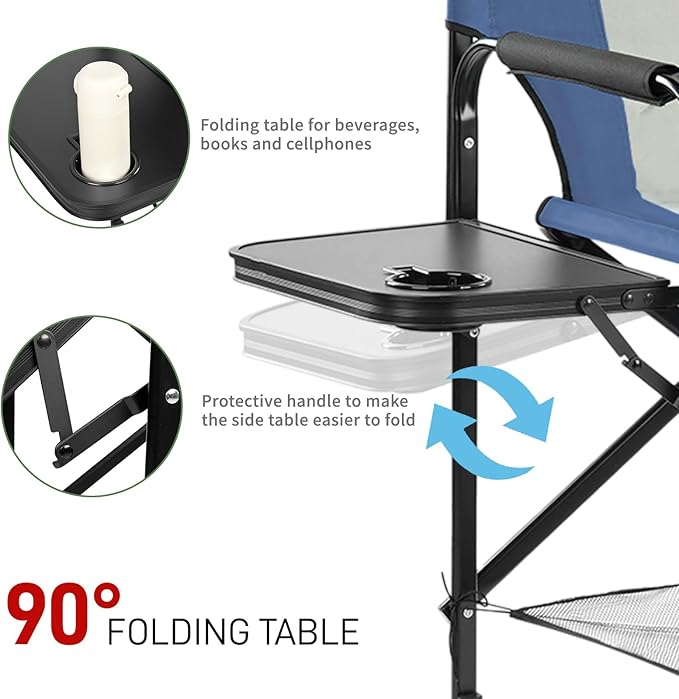 Outvita 2 Piece 31" Tall Directors Chair Height Seat Folding with Side Table Storage Bag, Support for 300Lbs Portable Makeup Artist Chair with Bar Height(Blue/Grey)