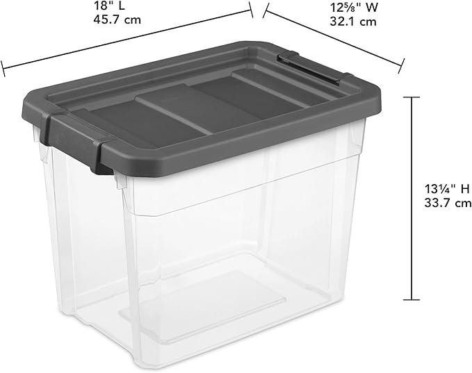 Sterilite 6-Pack Modular Stacker Box, Durable Clear Plastic Storage Bins with Latching Lids, 30 Quart - Stackable Organizing Container Boxes for Closet, Bathroom, and Office