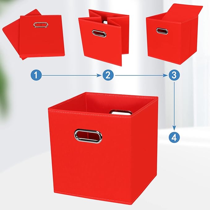 STOREONE 13 Inch Cube Organizer Bins ,Black Fabric Storage Bins，Foldable Storage Bins Basket with Dual Handles Fabric Organizer Bins and Storage Box，Set of 6,Red