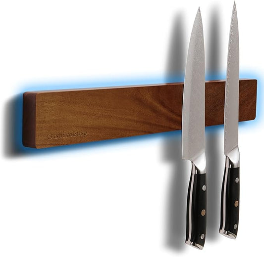 2026Updated Knife Magnetic Strip, 16” Magnetic Knife Holder for Wall, Knife Magnet, Magnetic Knife Strip, Magnetic Knife Holder for Fridge, Kitchen Essentials & Kitchen Organizer, Dark Acacia Wood