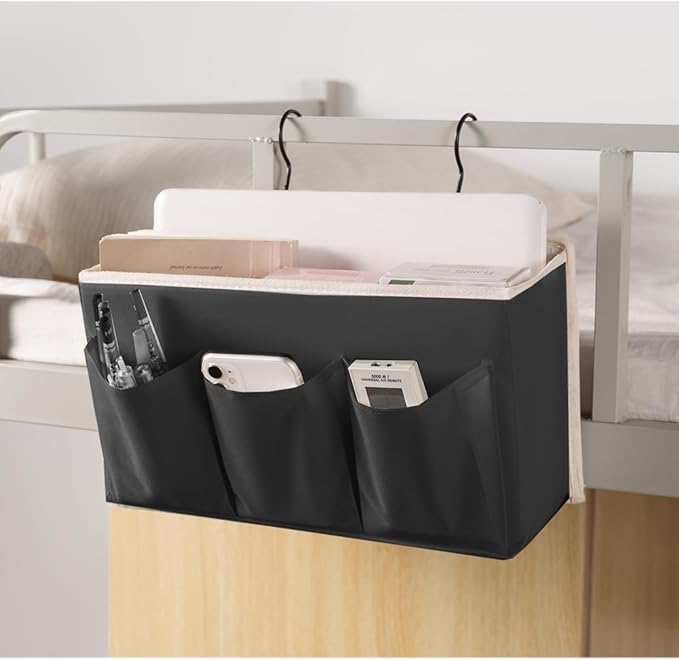 Bedside Caddy/Bedside Storage Organizer Hanging Bag with Three Options,Suitable for home beds, sofas, and dormitory beds—can hold magazines, books, phones, iPads, remote controls. (2-Pack Black)