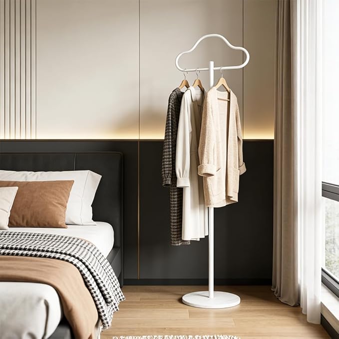 Coat Rack Freestanding Clothes Rack with Hooks & Marble Base, Heavy Duty Coat Hanger Stable Coat Stand for Entryway Bedroom, Hanging Garment Rack Hall Tree for Clothing Tie Hat Bag Purse (White Cloud)