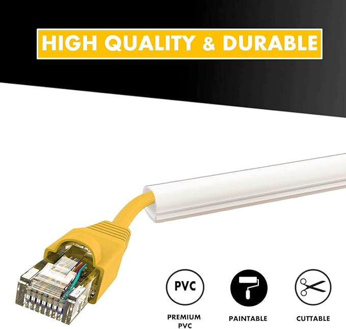 Kable Kontrol Cord Cover Cable Raceway Kit, 107”in Cable Cover Channel, Paintable Self-Adhesive Cable Management Wire Concealer, Cord Hider for Wall Mounted Tv, 0.43” W x 0.50” H –8 Pcs – White