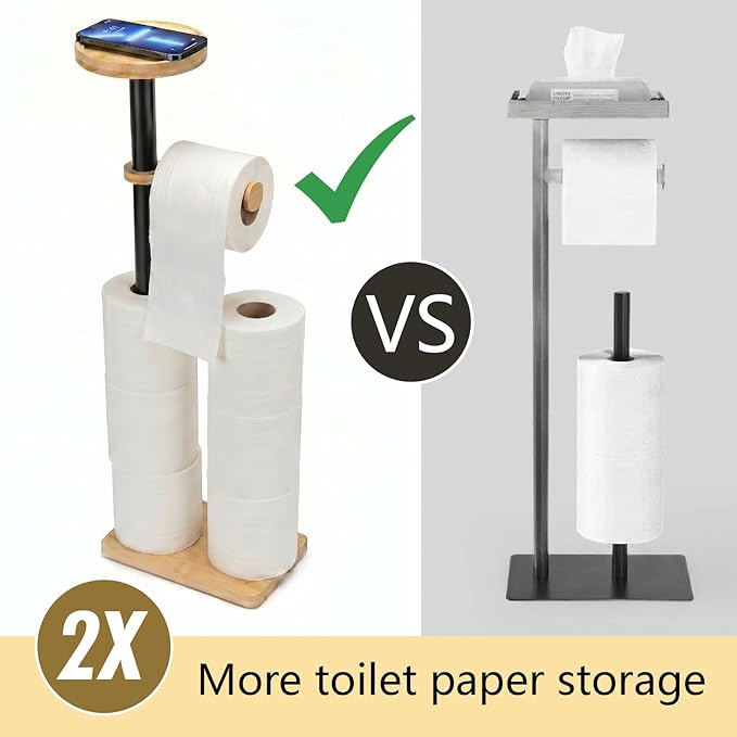Toilet Paper Holders Free Standing, Holds up to 7 Rolls Toilet Paper Stand with Storage, Bathroom Toilet Paper Organizer with Top Shelf for Small Items, 1-Min Rotating-Lock Assembly, Light,L