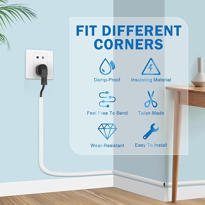 UOMTFAI Wall Cord Hider 196 Inch - Self-Adhesive Wire Cover Raceway for Walls, Flexible PVC Cable Concealer for Home and Office, W0.59 H0.39in - White