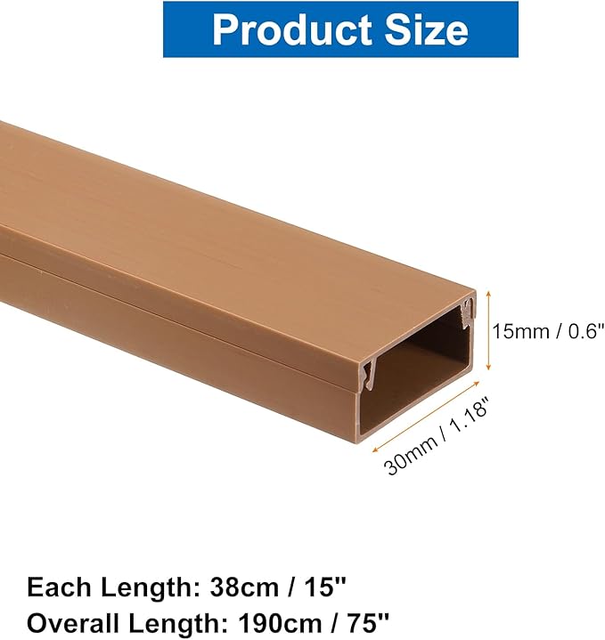 HARFINGTON 5pcs Cord Hider Wall 15inx1.18inx0.6in (LxWxH) PVC Cable Cover Self Adhesive Wire Hider Wall Mounted TV Cable Raceway for Cables Management (75in Total Length),Brown