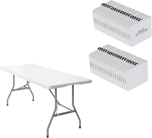 40 Pack of 6 Foot Foldable Table with Built in Handle & Steel Legs ,Heavy Duty Portable ,Perfect for Party, Dining, Wedding, Events, Picnic Indoor, Outdoor, Camping, Utility, Folding(white-40pac)