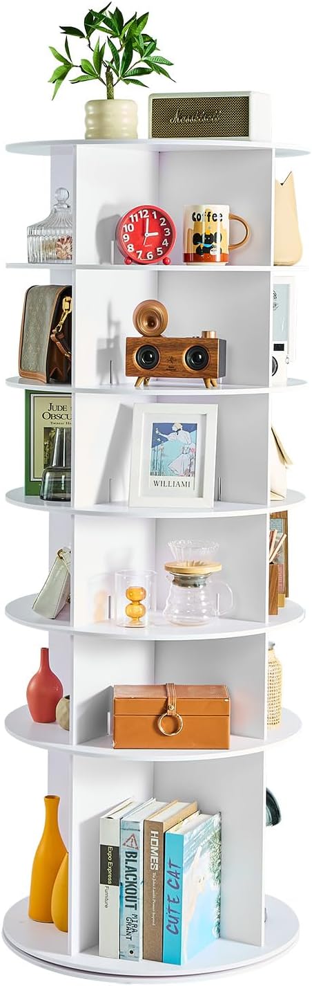 VEVOR 6 Tiers Rotating Shoe Rack Tower, 360° Spinning Shoe Rack, Revolving Storage Round Carousel Display, Freestanding Lazy Susan Organizer Display for Bedroom, Living Room, Entryway, Closet, White
