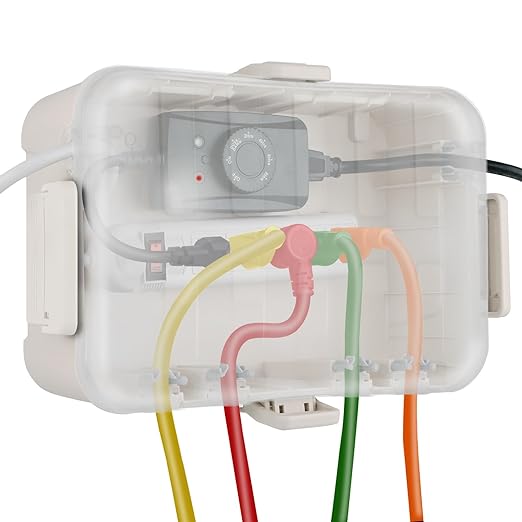 Flemoon Outdoor Electrical Box with Transparent Lid, IP54 Waterproof Electrical Box Outdoor, Large Weatherproof Extension Cord Cover with Clear Cover for Photocell Light Sensor Timer, Outlet, Almond