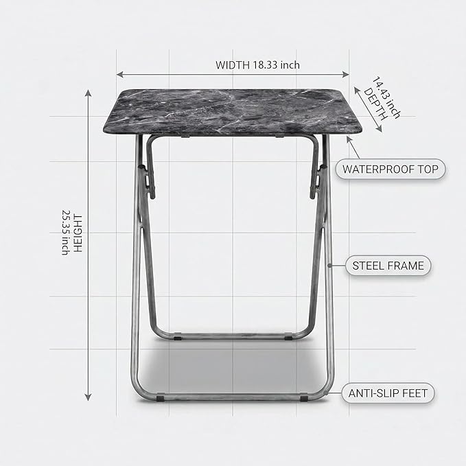 Tv Trays Folding Tv Table, Dinner Table for Eating with Sturdy Metal Frame, Small Foldable Snack Trays Table for Living Room, Couch,Sofa, Bed, No Assembly Required (Black Marble 2-Piece Set)
