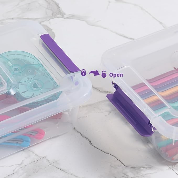 Plastic Storage Containers Clear Craft Storage Bins with Grey Handle,Organizer Box with Durable Lids Stackable Containers for Organizing Craft and Tools (8 Pack-4 Quart Purple)