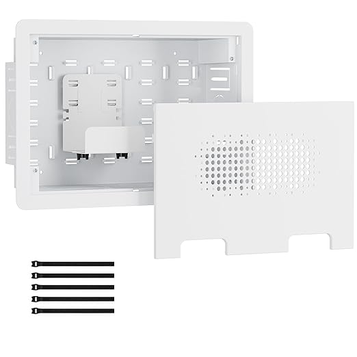 ynVISION.DESIGN 9" Recessed in-Wall Media Box for TV – Flush Wall AV Enclosure with Adjustable Shelf, Cable Straps & Vented Cover – Compatible with Apple TV, Roku & More - Pack of 3