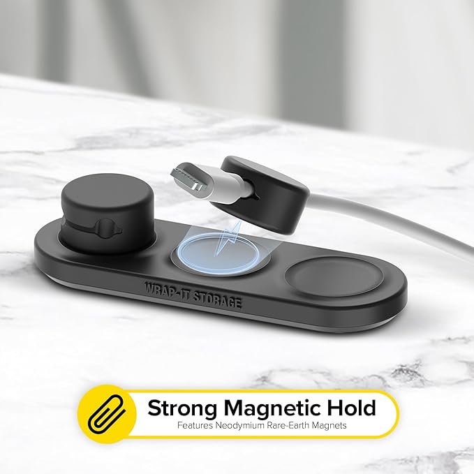 Wrap-It Storage MagnaDock Magnetic Cable Holder - 2-Pack (Black) - Adhesive Cable Clips Cord Organizer Desktop Cord Holder for Nightstand Desk Cable Management