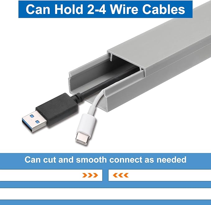 HARFINGTON 5pcs Cord Hider Wall 15inx1.18inx0.6in (LxWxH) PVC Cable Cover Self Adhesive Wire Hider Wall Mounted TV Cable Raceway for Cables Management (75in Total Length),Grey
