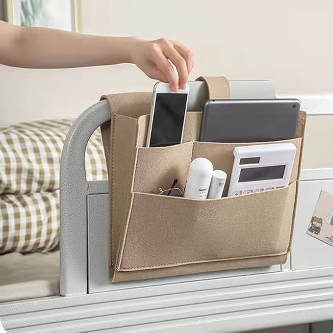 Felt Bedside Caddy, Large Bed Storage Organizer Hanging Bag Holder with Cord Slit,Magazine Book Phone and Remote Caddy for Bed Home Dorm Sofa,Bedside Pouch
