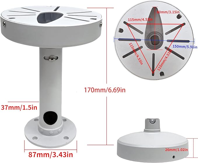 6 inches Dome Camera Mount Ceiling Mount Bracket,Indoor Outdoor Security Camera Wall Mount, Metal Bracket, Junction Box Cable Management,Junction Box Pole Mounts