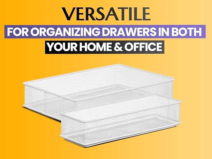 YBM HOME Silver Mesh Drawer Cabinet and or Shelf Organizer Bins, School Supply Holder Office Desktop Organizer Basket (12, 6x15x2 Inch)