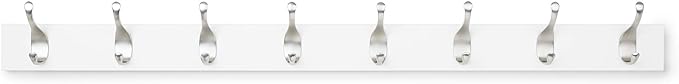 Amazon Basics Wall Mounted Modern Coat Rack for Entryway and Bedroom with Versatile Storage Hooks, Rectangular, 8-Hook, White | Rectangular