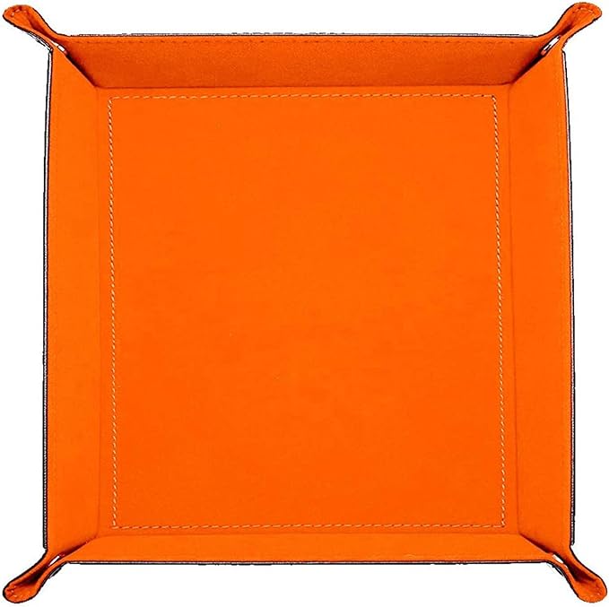 Valet Tray Desktop Storage Organizer – Vegan Leather Catchall Bedside Vanity Tray Nightstand Caddy Holder for Remote Controller, Watch, Keys, Phone, Wallet, Coin, Jewelry (Orange/Black)