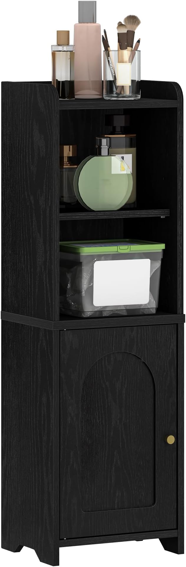 Hzuaneri Bathroom Storage Cabinet, Corner Floor Cabinet with Doors and Adjustable Shelf, Narrow Toilet Paper Cabinets, Bathroom Organizer for Small Spaces, Black BC29704X