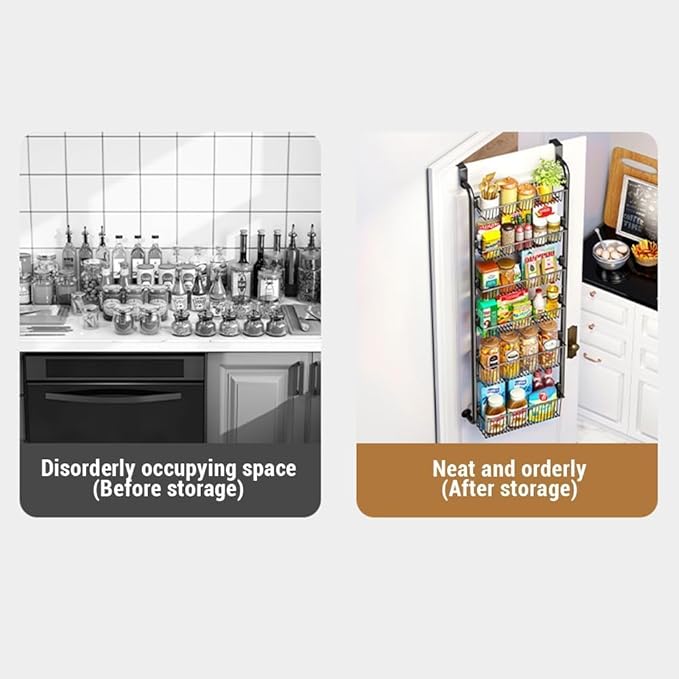 Over the Door Pantry Organizer, Metal Hanging Spice Rack with Adjustable Basket, over Door Hanging Storage and Organization for Pantry Kitchen Storage