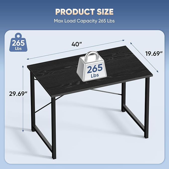DUMOS 40 Inch Office Small Computer Desk Modern Simple Style Writing Study Work Table for Home Bedroom - Wood Black