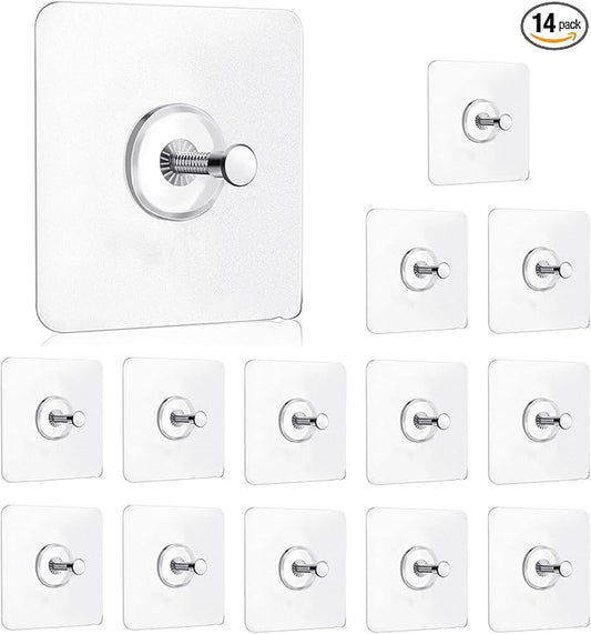 14 Pack Adhesive Wall Hooks, Wall Hangers Without Nails, No Damage Picture Hooks Waterproof and Rustproof to use Inside Kitchen, Bathroom, Home and Office