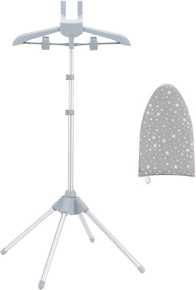 Garment Steamer Rack & Garment Ironing Glove for Steaming Clothes, Adjustable StandingGarment Hanger Handled Mini Ironing Board, Hanging Steamer Ironing Accessories for Clothes, Grey