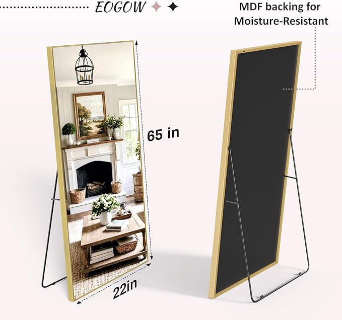 EOGOW 65" x 22" Full Body Mirror,Tempered Glass Shatterproof Full Length Mirror with Stand, Hanging, Wall Mounted Leaning for Bedroom Living Room Entryway