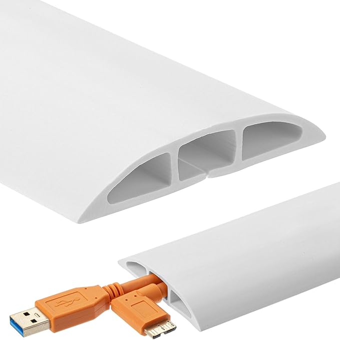 Bates- Floor Cord Cover, 30ft, Cable Cavity 0.6" (W) x 0.31" (H), Heavy Duty Wire Protector, PVC Extension Cords Hider, Protect Cords, Prevent Cable Trips, Cord Hider for Office, Home, Outdoor