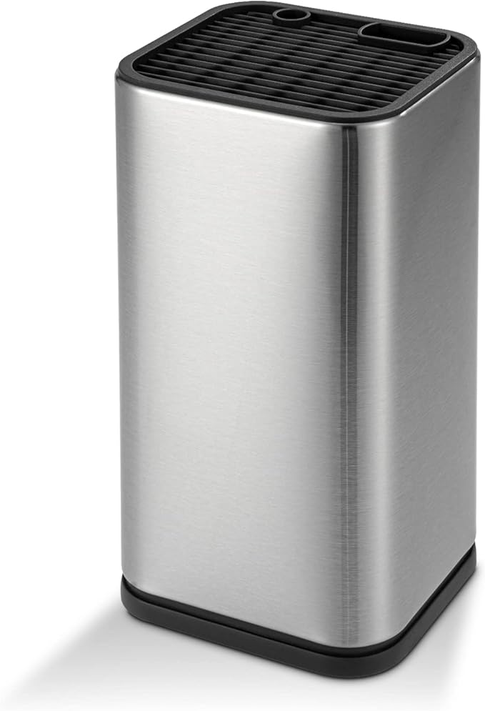 Universal Knife Block, Knife Holder without Knives, Stainless Steel Knife Storage Block for 3.5" to 8" Knives, with Slots for Scissors and Sharpening Rod,for Kitchen Counter