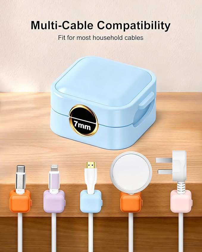 Art3d 8 Pack Magnetic Cable Clips, Multi-colors Cable Management Accessories, Cord Smooth Adjustable & Adhesive Backing Cord Organizer for Office Home Organization, Desk, Wall, Nightstand, Phone, Car