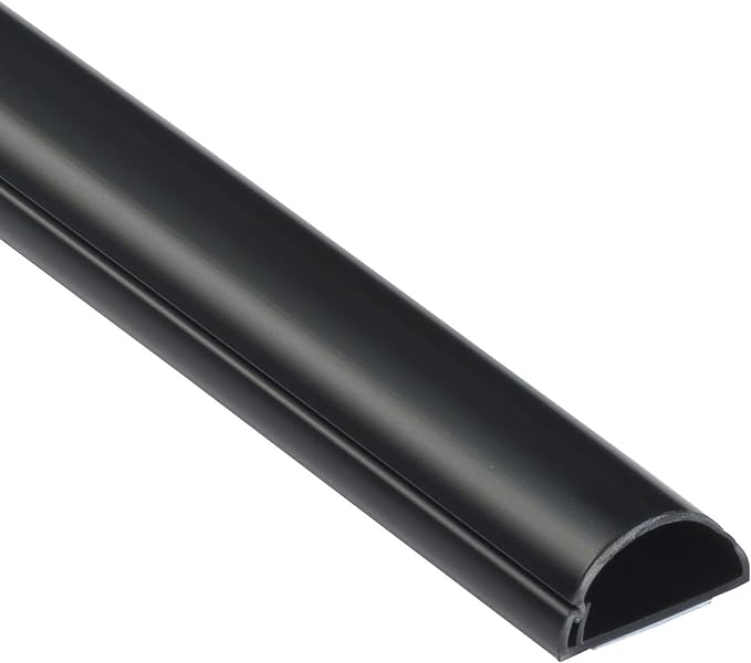 D-Line 15.7in TV Cord Hider, Patented Half Round Cable Cover, Hide Wall Mount TV Wires, Hinged One-Piece Cable Concealer, Adhesive, Decorative Raceway - 1.18in W x 0.59in H x 15.7in L - Black