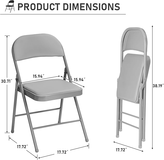 12 Pack Gray Folding Chairs with Padded Cushion and Back for Outside Portable Stackable Commercial Foldable Chairs with Steel Frame for Events Office Wedding Party, 350lbs Capacity