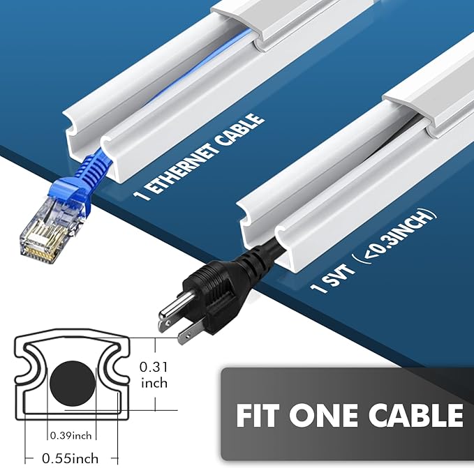 shinfly 189in Cord Hider Kit, Paintable Cable Raceway for Wall Mounted TV, Cord Covers for Wires on Wall, Wire Hider for TV Cables, White, 0.59” W x 0.35” H (15.75in x 12-Pack)