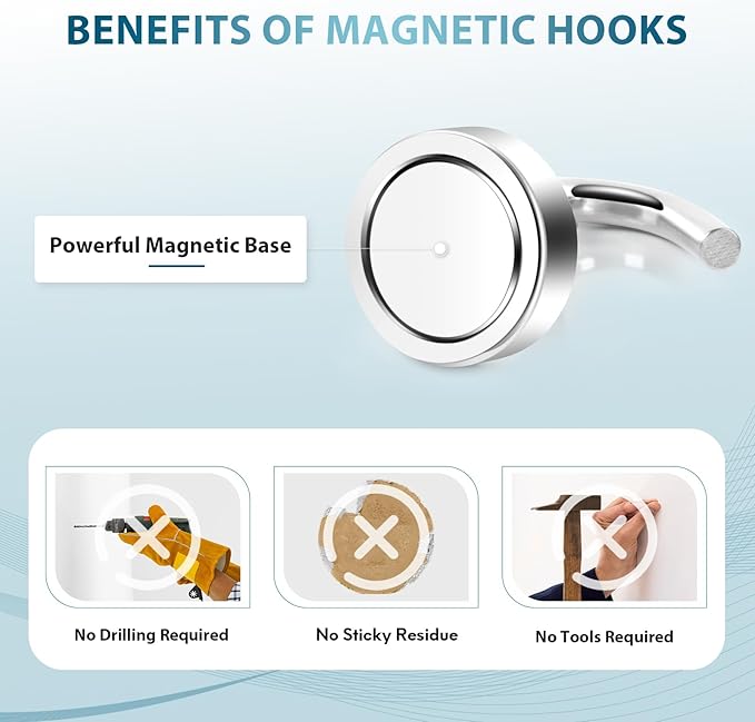 Neosmuk Magnetic Hooks, Heavy Duty 30lb+ Strong Magnet Hook for Cruise Cabins, Cruise Essentials 2026 for Hanging, Metal Wall Refrigerator Hangers (Silver White, 15 Pack)